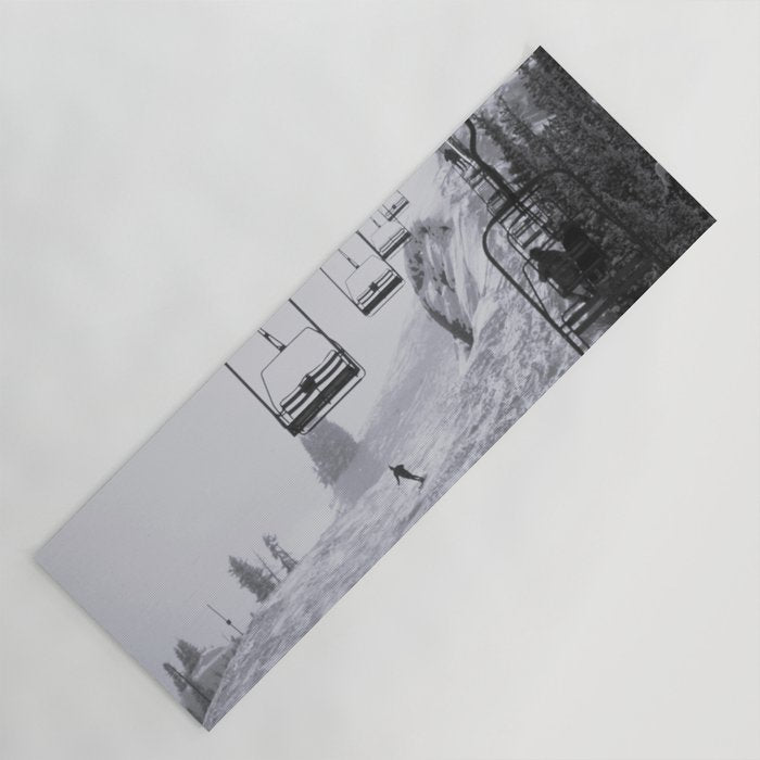 All the Lifts at Aspen Are Chairlifts. This One Is Going Up 11,800 Feet on Aspen Highlands Mountain, Highest Ski Area at Aspen, Colorado black and white photograph Yoga Mat Gallery Image 1