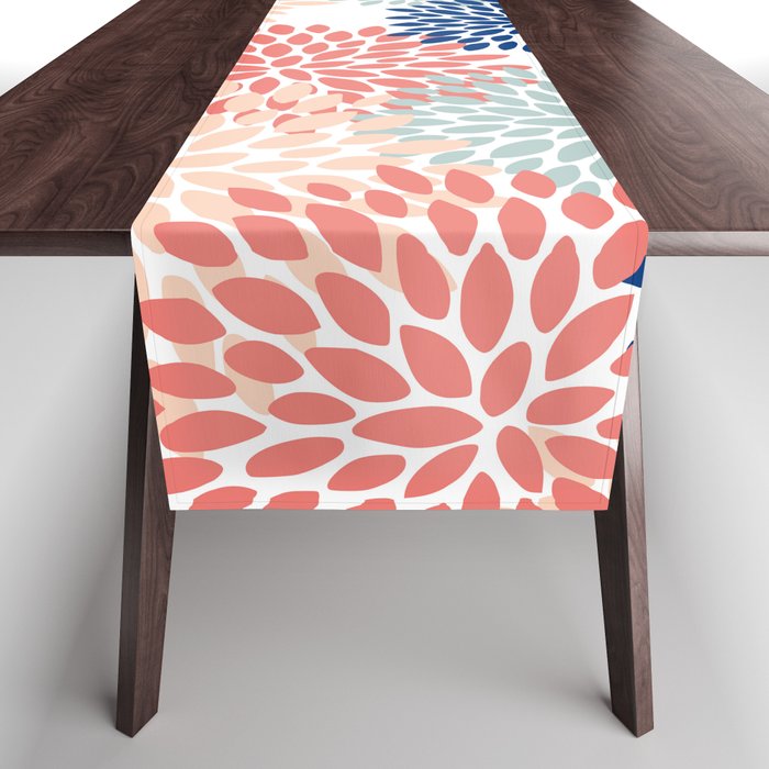 Floral Blooms, Coral, Navy, Aqua Table Runner Gallery Image 1