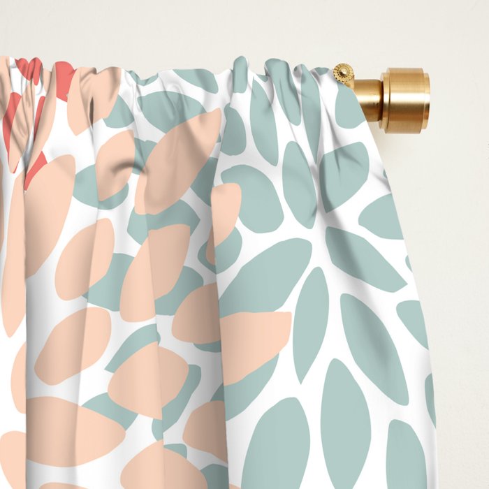 Floral Blooms, Coral, Navy, Aqua Window Curtain Gallery Image 2