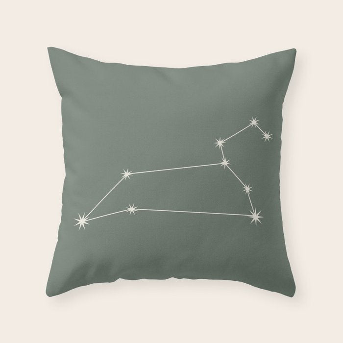 Leo Zodiac Star Constellation Line Art Sage Throw Pillow Gallery Image 1