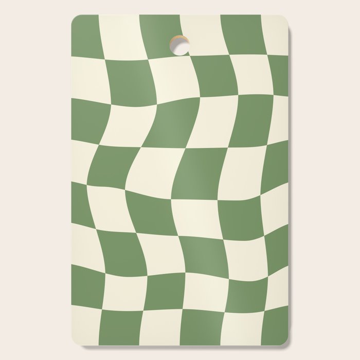Wavy Checkerboard (Green Beige) Cutting Board Gallery Image 1