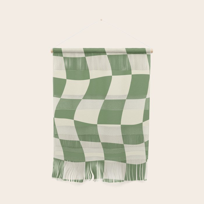 Wavy Checkerboard (Green Beige) Wall Hanging Gallery Image 1