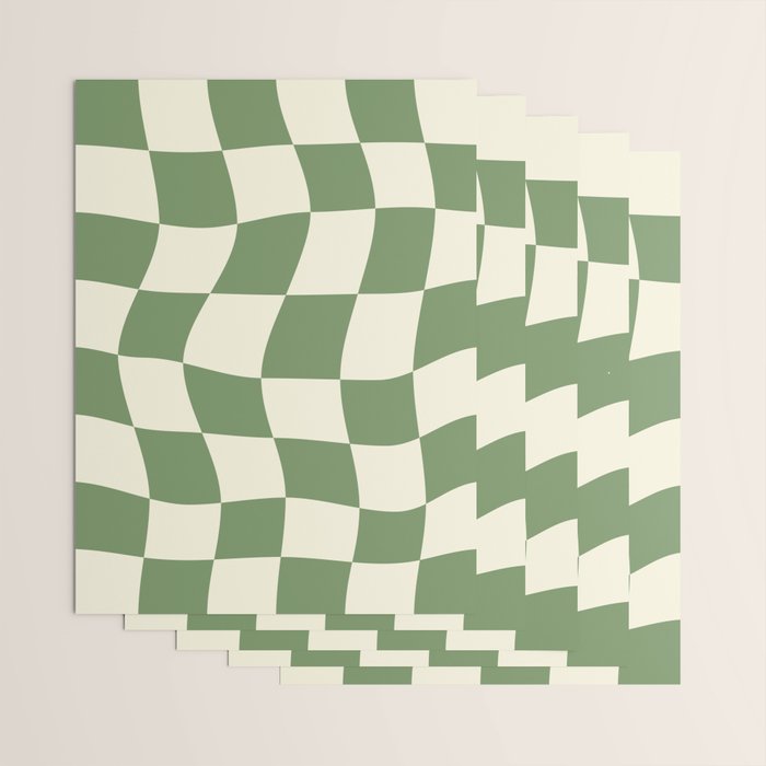 Wavy Checkerboard (Green Beige) Wrapping Paper Gallery Image 3