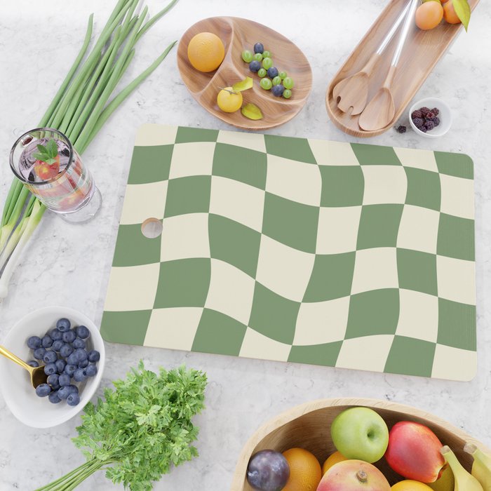 Wavy Checkerboard (Green Beige) Cutting Board Gallery Image 2