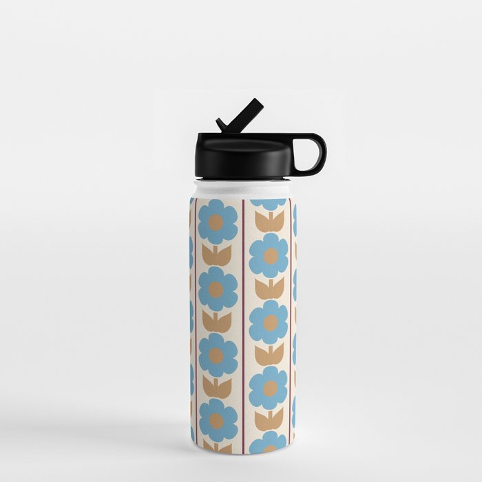 Cozy Country Vintage Floral Jonnty Flowers and Stripes Pattern Water Bottle Gallery Image 1