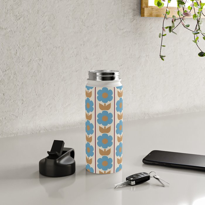 Cozy Country Vintage Floral Jonnty Flowers and Stripes Pattern Water Bottle Gallery Image 4