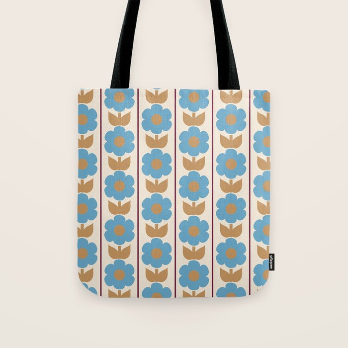 Cozy Country Vintage Floral Jonnty Flowers and Stripes Pattern Tote Bag Gallery Image 1