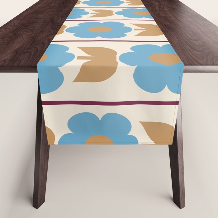 Cozy Country Vintage Floral Jonnty Flowers and Stripes Pattern Table Runner Gallery Image 1