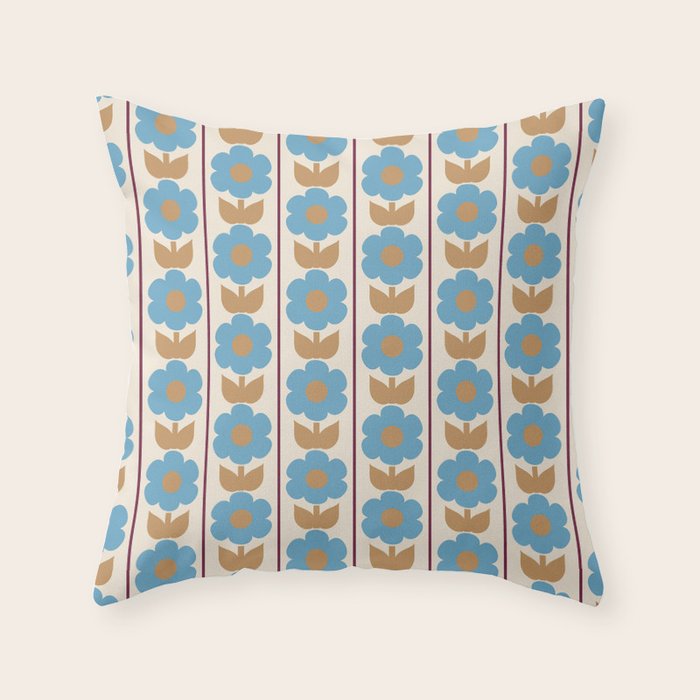 Cozy Country Vintage Floral Jonnty Flowers and Stripes Pattern Throw Pillow Gallery Image 6