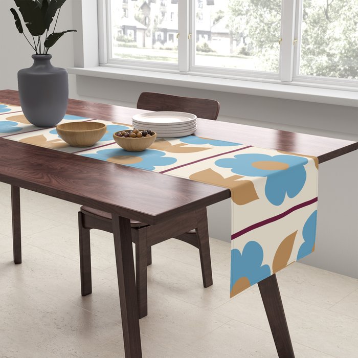 Cozy Country Vintage Floral Jonnty Flowers and Stripes Pattern Table Runner Gallery Image 2