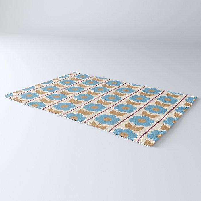 Cozy Country Vintage Floral Jonnty Flowers and Stripes Pattern Rug Gallery Image 3