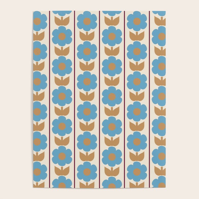 Cozy Country Vintage Floral Jonnty Flowers and Stripes Pattern Poster Gallery Image 1