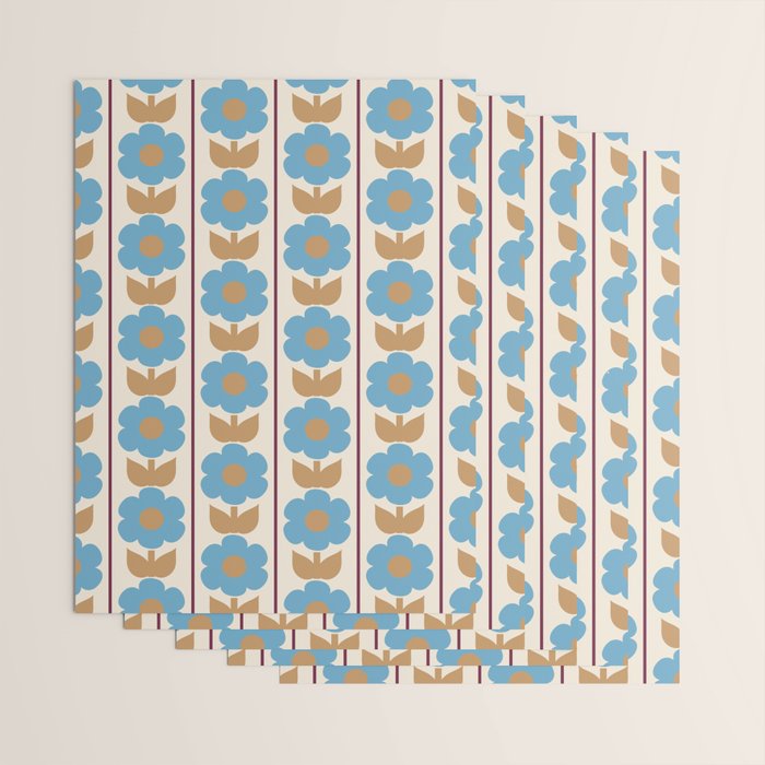 Cozy Country Vintage Floral Jonnty Flowers and Stripes Pattern Wrapping Paper Gallery Image 3