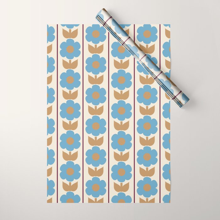 Cozy Country Vintage Floral Jonnty Flowers and Stripes Pattern Wrapping Paper Gallery Image 1