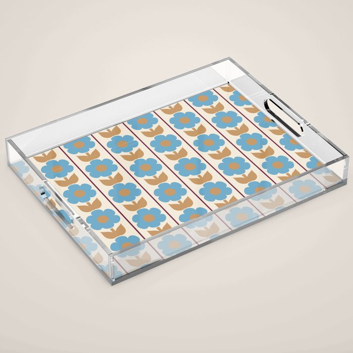 Cozy Country Vintage Floral Jonnty Flowers and Stripes Pattern Acrylic Tray Gallery Image 1