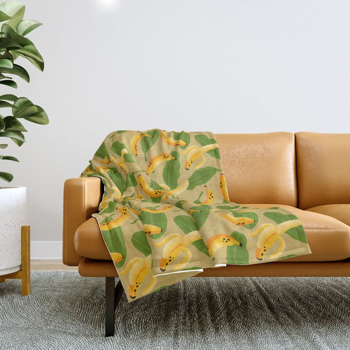 Banana Pattern on Tan Throw Blanket Gallery Image 1