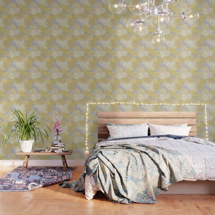 Floral Prints, Soft Yellow and Gray, Modern Print Art Wallpaper Gallery Image 3