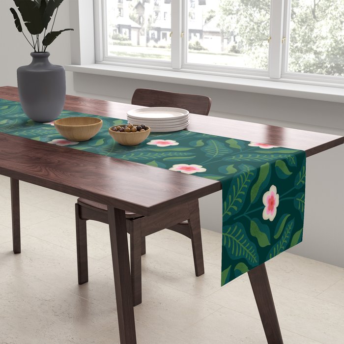 Hibiscus and Leaves Pattern Table Runner Gallery Image 2