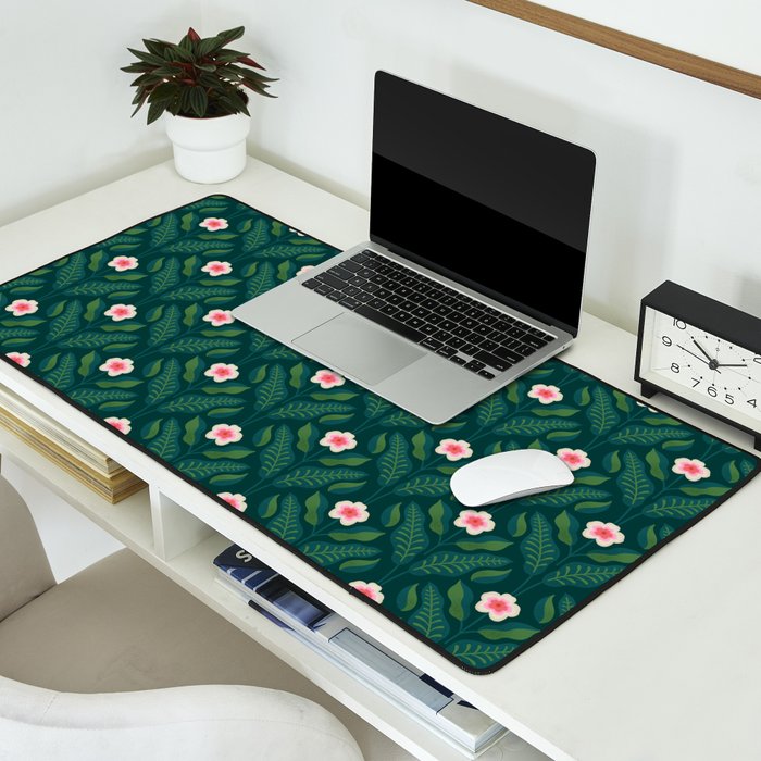 Hibiscus and Leaves Pattern Desk Mat Gallery Image 2