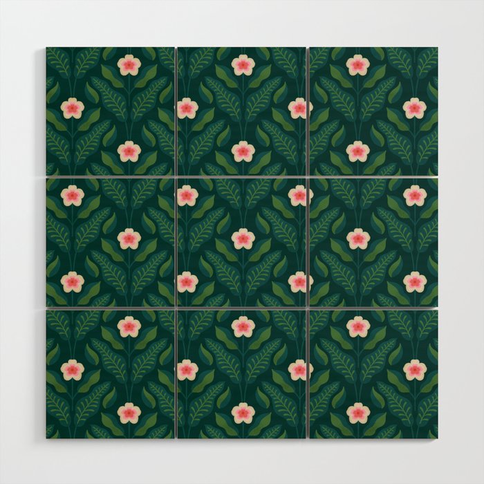 Hibiscus and Leaves Pattern Wood Wall Art Gallery Image 1