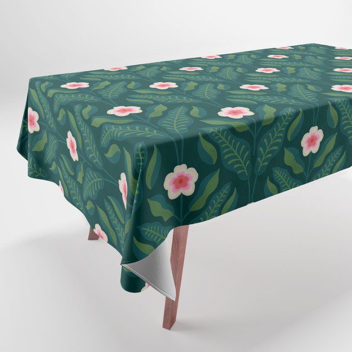 Hibiscus and Leaves Pattern Tablecloth Gallery Image 1