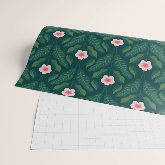Hibiscus and Leaves Pattern Wrapping Paper Gallery Image 2