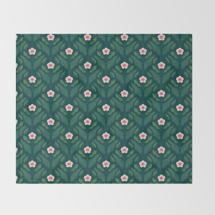 Hibiscus and Leaves Pattern Throw Blanket Gallery Image 2