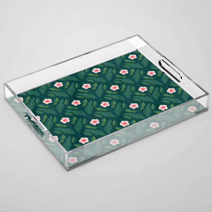 Hibiscus and Leaves Pattern Acrylic Tray Gallery Image 1