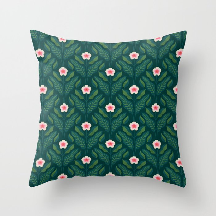 Hibiscus and Leaves Pattern Throw Pillow Gallery Image 1