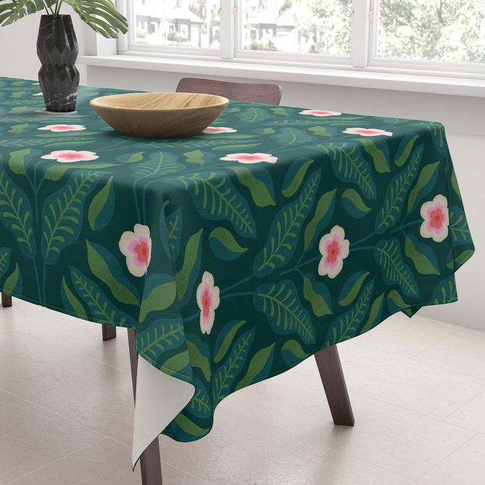 Hibiscus and Leaves Pattern Tablecloth Gallery Image 3