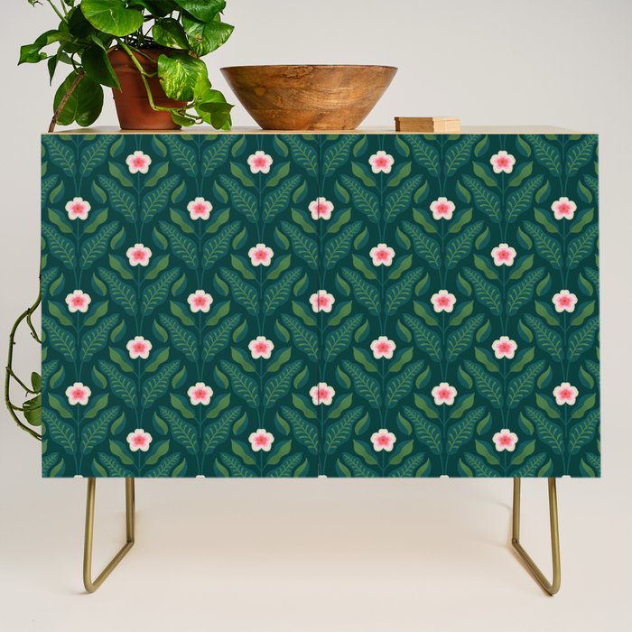 Hibiscus and Leaves Pattern Credenza Gallery Image 1