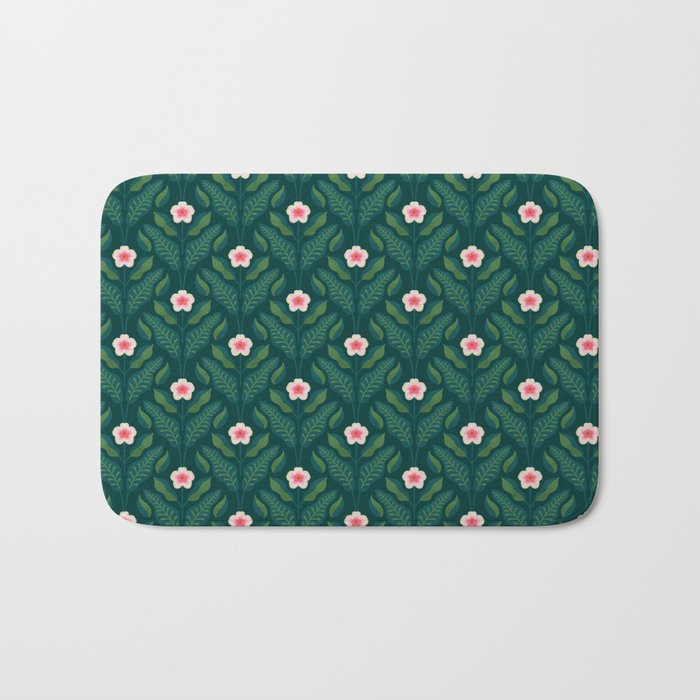 Hibiscus and Leaves Pattern Bath Mat Gallery Image 1
