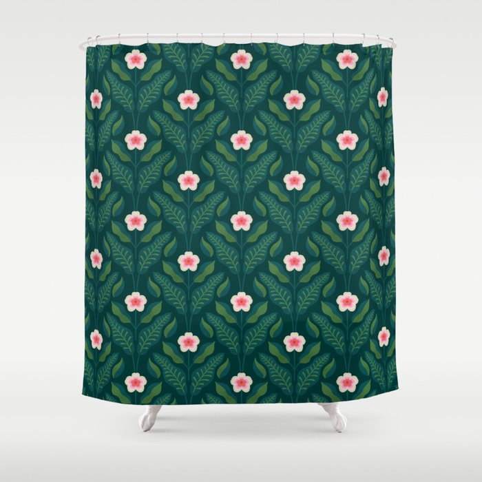 Hibiscus and Leaves Pattern Shower Curtain Gallery Image 1