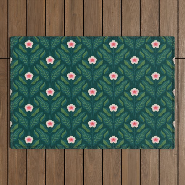 Hibiscus and Leaves Pattern Outdoor Rug Gallery Image 1