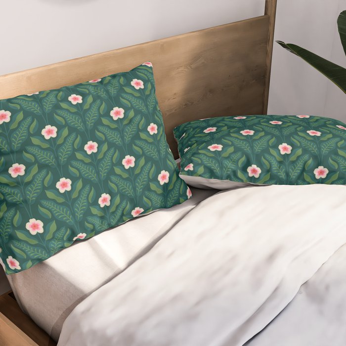 Hibiscus and Leaves Pattern Pillow Sham Gallery Image 2