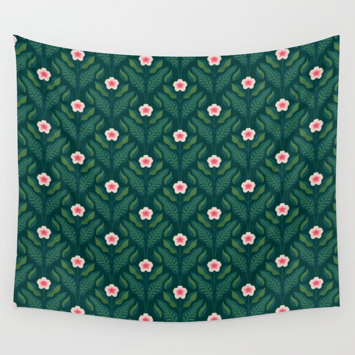 Hibiscus and Leaves Pattern Wall Tapestry Gallery Image 1