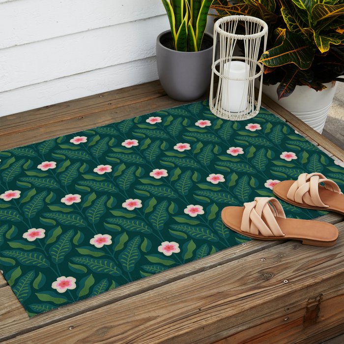 Hibiscus and Leaves Pattern Outdoor Rug Gallery Image 2