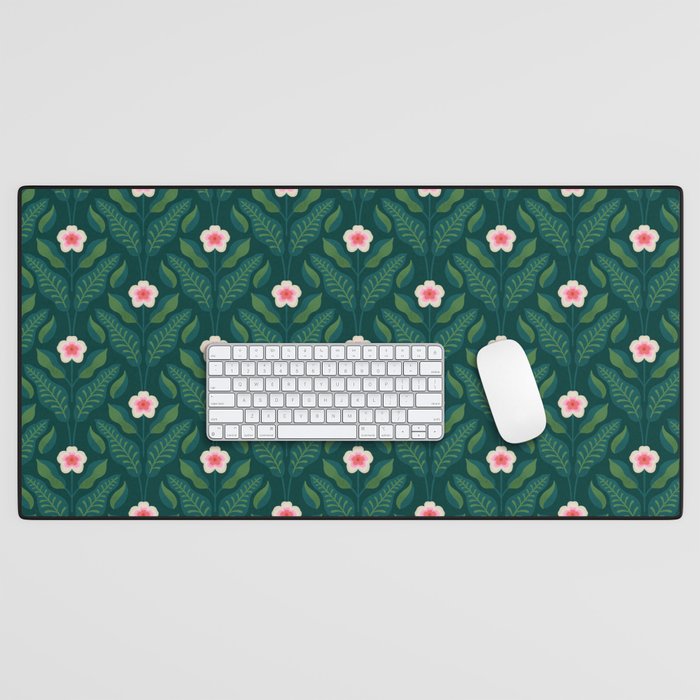 Hibiscus and Leaves Pattern Desk Mat Gallery Image 1