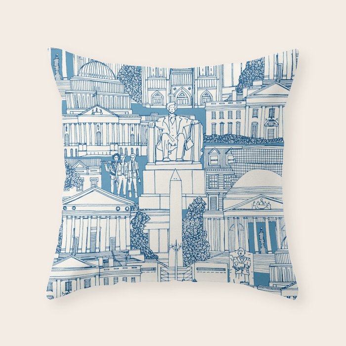 Washington DC toile blue Throw Pillow Gallery Image 6
