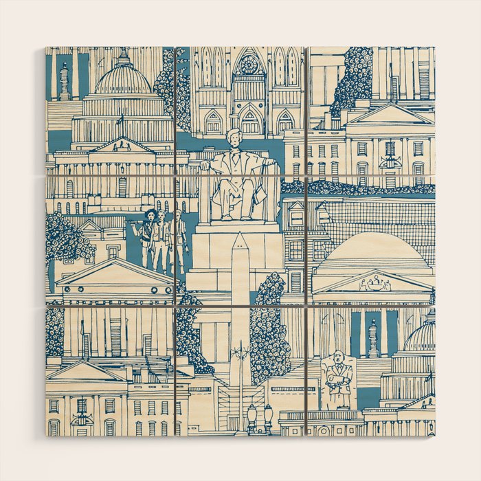 Washington DC toile blue Wood Wall Art Gallery Image 1