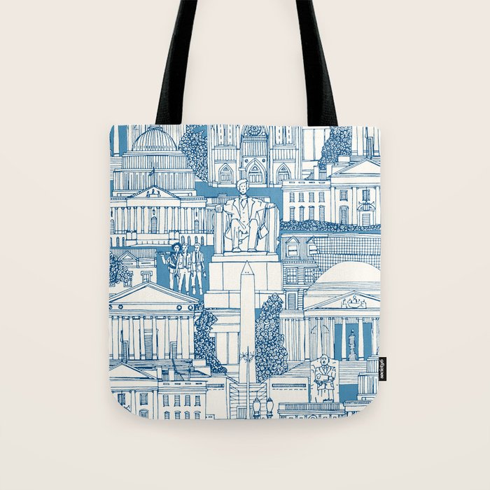 Washington DC toile blue Tote Bag Gallery Image 1