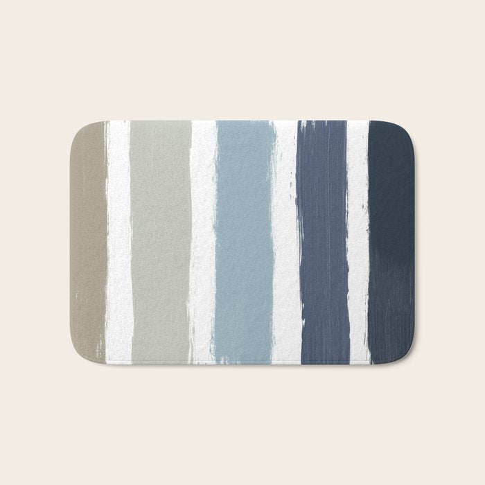 Blue & Taupe Stripes Bath Mat Gallery Image 1