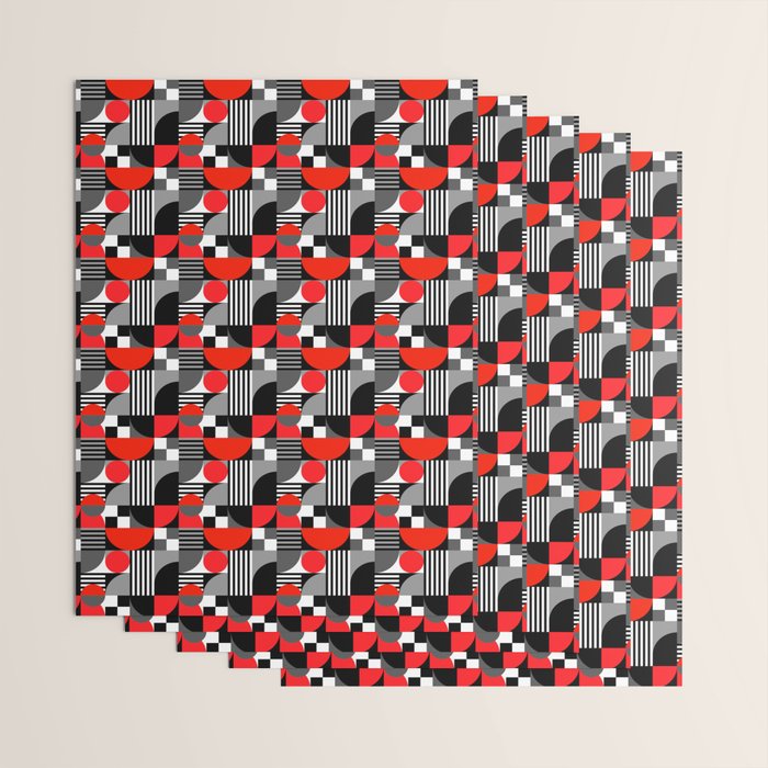 Mid Century Modern Geometric Shapes and Stripes No. 2 Red, Gray, Black Wrapping Paper Gallery Image 3