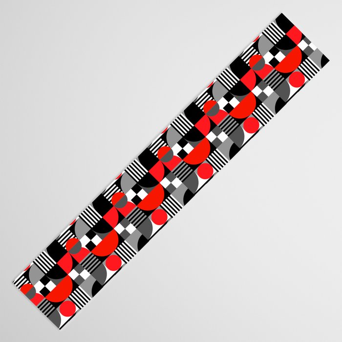 Mid Century Modern Geometric Shapes and Stripes No. 2 Red, Gray, Black Table Runner Gallery Image 3