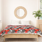 Mid Century Modern Geometric Shapes and Stripes No. 2 Red, Gray, Black Duvet Cover Gallery Image 3