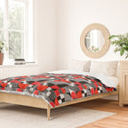Mid Century Modern Geometric Shapes and Stripes No. 2 Red, Gray, Black Duvet Cover Gallery Image 2