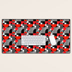 Mid Century Modern Geometric Shapes and Stripes No. 2 Red, Gray, Black Desk Mat Gallery Image 1