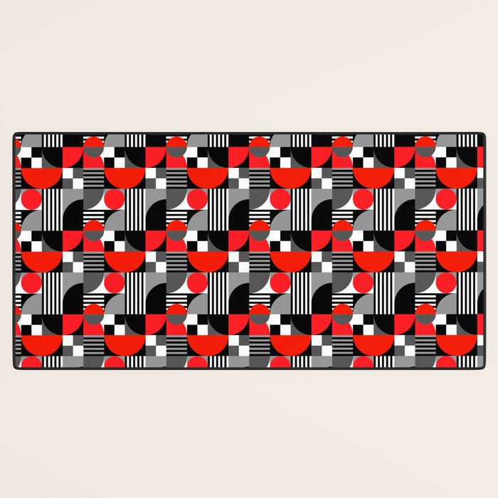 Mid Century Modern Geometric Shapes and Stripes No. 2 Red, Gray, Black Desk Mat Gallery Image 3