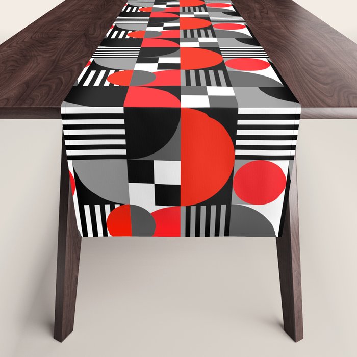 Mid Century Modern Geometric Shapes and Stripes No. 2 Red, Gray, Black Table Runner Gallery Image 1
