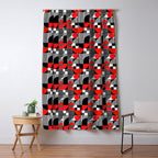 Mid Century Modern Geometric Shapes and Stripes No. 2 Red, Gray, Black Window Curtain Gallery Image 5